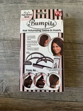 Bumpits Hair Volumizing Inserts Self-Gripping Set of 3 Dark Brown Black
